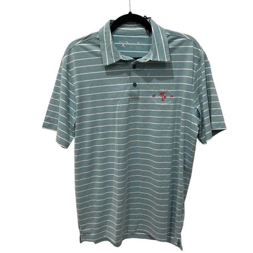 Antigua teal and white striped golf polo - Size M